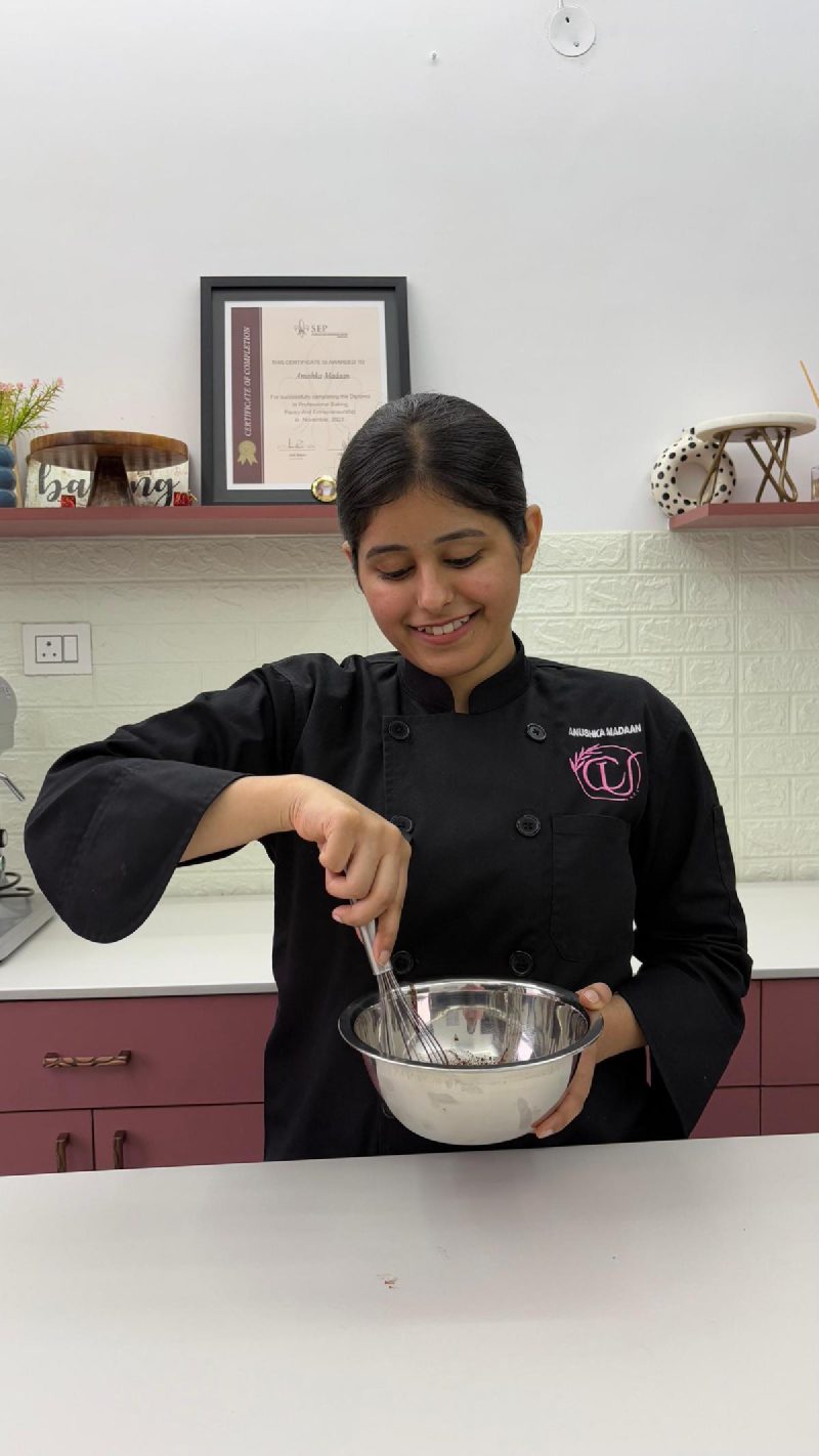 Chef Anushka Madaan at Crème It Up bakery studio in Chandigarh